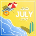 Hello july summer vacation isometric banner