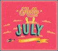 Hello july typographic design.