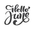 Hello june lettering print vector text. Summer minimalistic illustration. Isolated calligraphy phrase on white Royalty Free Stock Photo