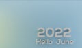 Hello June Summer 2022, modern and minimalistic background with text. 3D work, 3D rendering and 3D image. High quality background Royalty Free Stock Photo