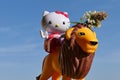 Hello Kitty figure by Mega Bloks, riding on LEGO Duplo male lion, holding cat attractive herb Catnip