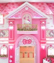 Hello Kitty giant plush doll is inside her pink palace in Hello Kitty in Jeju
