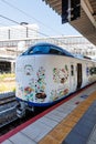 Hello Kitty Haruka train operated by Japan Rail JR as Kansai Airport Express in Osaka, Japan