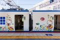 Hello Kitty Haruka train operated by Japan Rail JR as Kansai Airport Express in Osaka, Japan Royalty Free Stock Photo