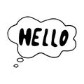 Hello lettering in a cloud icon, sticker, scrapbook. sketch hand drawn doodle. vector scandinavian monochrome minimalism. greeting