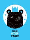 Hello Little Prince. Funny Baby Shower Vector Illustration. Royalty Free Stock Photo