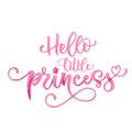 Hello little princess quote. Hand drawn modern calligraphy baby shower lettering logo phrase Royalty Free Stock Photo