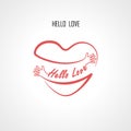 Hello Love typographical design elements and Red heart shape with hand embrace.