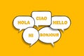 Hello in many different languages with speech bubbles Royalty Free Stock Photo