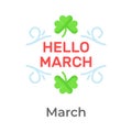 Hello march month icon with leaves, ready to use vector