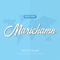 Hello from Mariehamn. Travel to Finland. Touristic greeting card. Vector illustration.