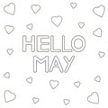 Hello May background with hearts. Coloring page. Royalty Free Stock Photo