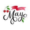 Hello May handwritten lettering on white background.