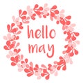 Hello may watercolor pink wreath vector card