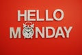 Hello Monday alphabet letters on red background Royalty Free Stock Photo