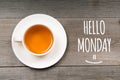 Hello monday, motivational card with oolong tea