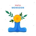 Hello Monsoon Lettering With Flower Plant In Boots On White