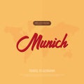 Hello from Munich. Travel to Germany. Touristic greeting card. Vector illustration.