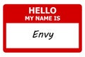 hello my name is envy tag on white