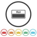 Hello my name is label. Set icons in color circle buttons Royalty Free Stock Photo