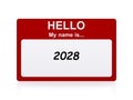 hello my name is 2028 tag on white Royalty Free Stock Photo