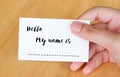 Hello my name is words on name card background Royalty Free Stock Photo