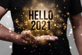 Hello new year 2021 with hand Royalty Free Stock Photo