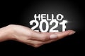 Hello new year 2021 with hand Royalty Free Stock Photo