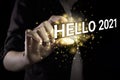 Hello new year 2021 with hand Royalty Free Stock Photo