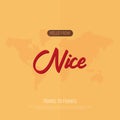 Hello from Nice. Travel to France. Touristic greeting card. Vector illustration.