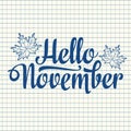 Hello November. lettering composition flyer or banner template. Selling text