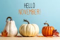 Hello November message with pumpkins Royalty Free Stock Photo