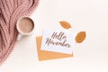 Hello november. Modern autumn background, fall concept