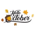 Hello October Acorn and Fall Leaves Abstract Background