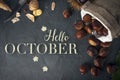 Hello October Card. Roasted Chestnuts On A Rock Table