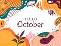 Hello October Floral Abstract Typography Social media post vector Illustration. Memphis pattern design horizontal background. Royalty Free Stock Photo