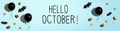 Hello October message with balloons and Halloween decorations Royalty Free Stock Photo