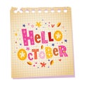 Hello October notepad paper message