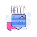 Hello original, bright badge with Hello word and message bubbles vector Illustrations on a white background