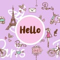 Hello Paris theme. Greeting card template