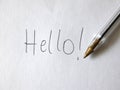 Hello Pen Handwritten On Paper Royalty Free Stock Photo