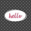 Hello pink vector sign in frame on black background with white polka dots Royalty Free Stock Photo