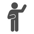 Hello pose solid icon. Man with raised hand and lowered hand on the left glyph style pictogram on white background