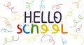 Hello school lettering with colorful crayons vector illustration Royalty Free Stock Photo