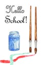 Hello school watercolor illustration