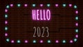 hello 2023 seamless blinking light animation in Neon colour stayle