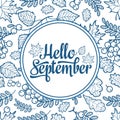 Hello September. Autumn leaf ornamental frame. Royalty Free Stock Photo