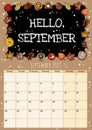 Hello September chalkboard inscription cute cozy hygge 2019 month calendar planner with autumn decor