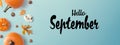 Hello September message with autumn pumpkins Royalty Free Stock Photo