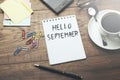 Hello september text on paper Royalty Free Stock Photo